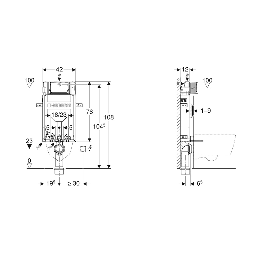 Geberit 110.302.00.5 - Sisäänrakennettava moduuli seinään kiinnitettävälle WC-istuimelle Kombifix 108 cm
