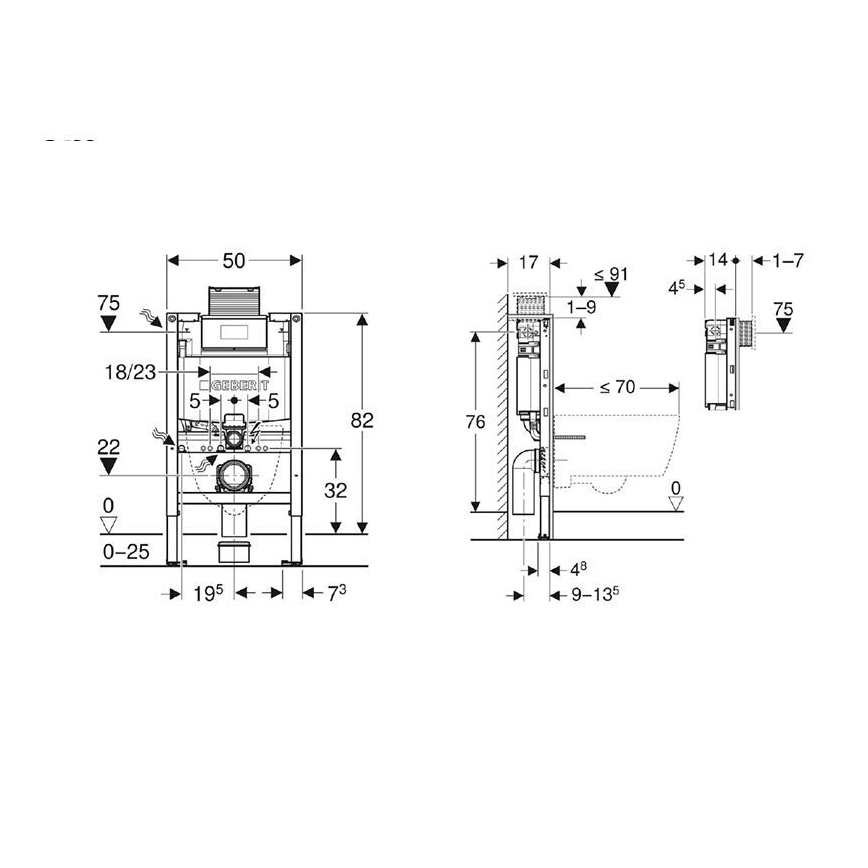Geberit 111.003.00.2 - Duofix 82 cm sisäasennettava moduuli seinä-WC:lle