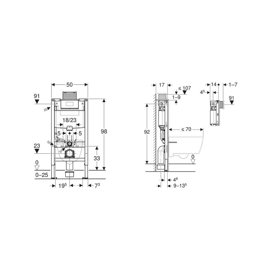 Geberit 111.030.00.2 - Duofix 98 cm uppoasennusmoduuli seinään asennettavalle WC-istuimelle