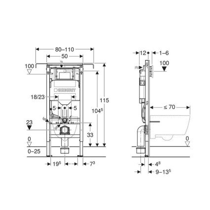 Geberit 111.355.00.6 - Duofix 115 cm sisäänrakennettava asennuskehys seinään kiinnitettävälle WC-istuimelle