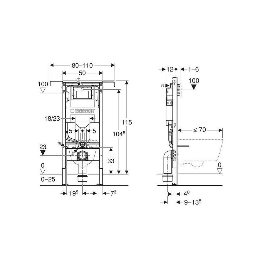 Geberit 111.355.00.6 - Duofix 115 cm sisäänrakennettava asennuskehys seinään kiinnitettävälle WC-istuimelle