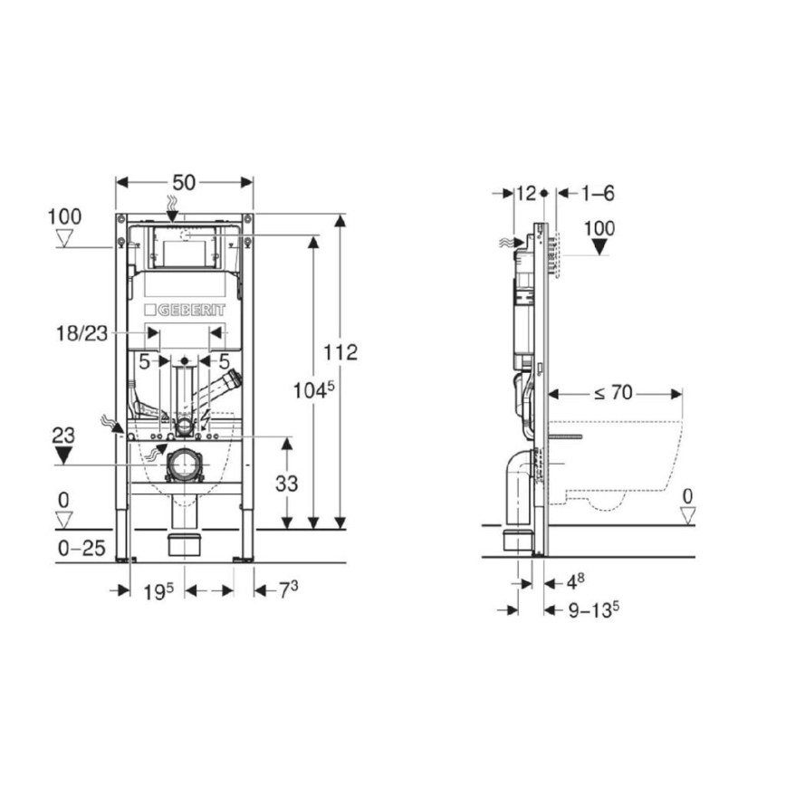 Geberit 111.364.00.6 - Duofix 112 cm asennuskehys seinä-WC:lle