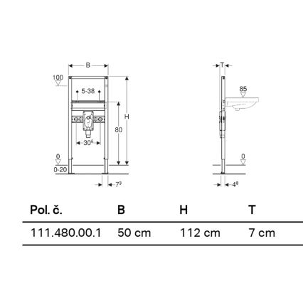 Geberit 111.480.00.1 - Sisäänrakennettava asennusmoduuli seinään kiinnitettävälle pesualtaalle Duofix 112 cm