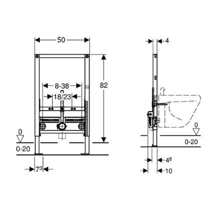 Geberit 111.515.00.1 - Duofix 82 cm upotettava asennusmoduuli bidetille