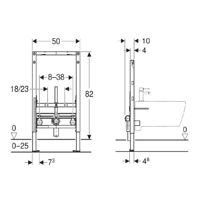Geberit 111.515.00.2 - Piiloasennusmoduuli bidetille Duofix 82 cm