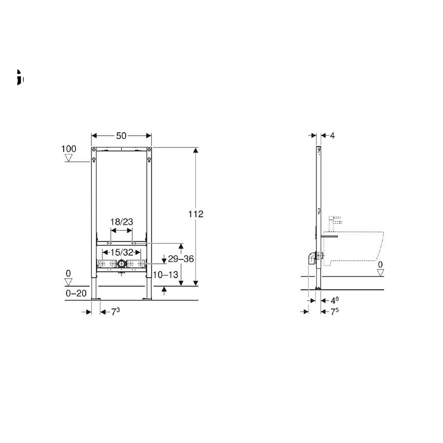 Geberit 111.534.00.2 - Seinän sisään asennettava moduuli bidetille Duofix 112 cm