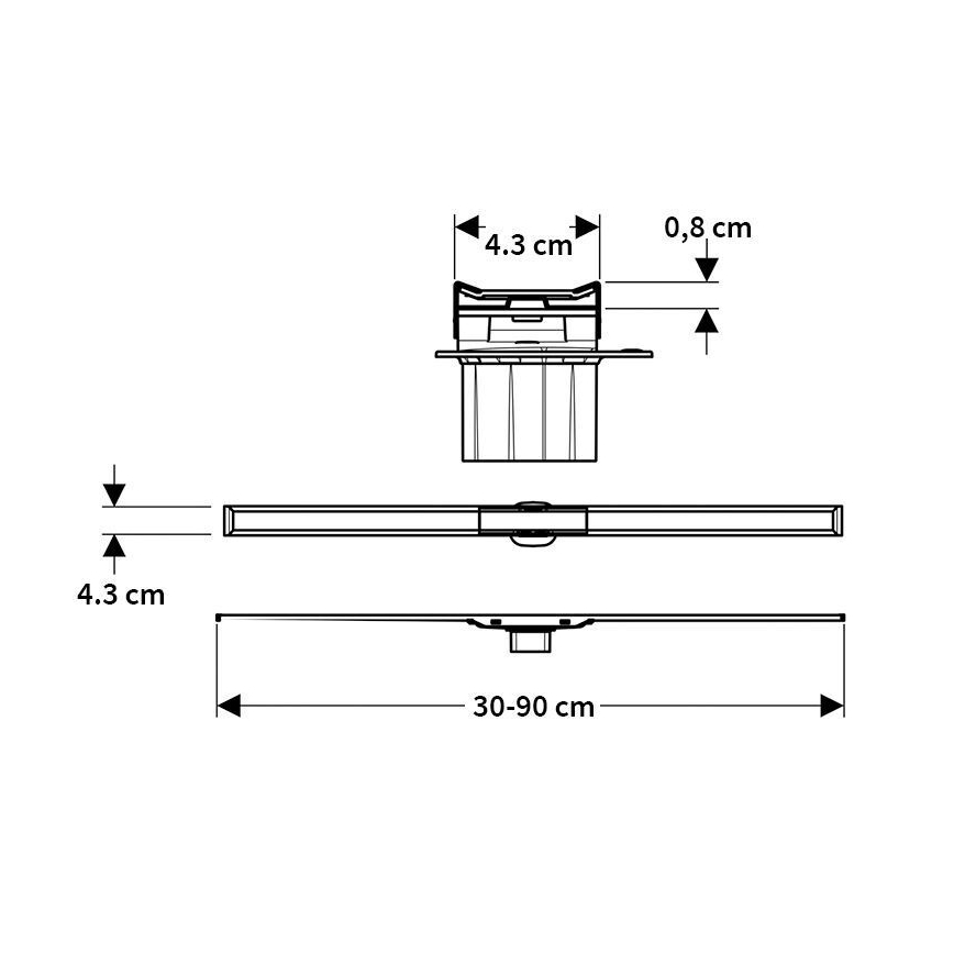Geberit 154.450.KS.1 - CleanLine-lattiakaivo 90x4,3 cm ruostumaton teräs
