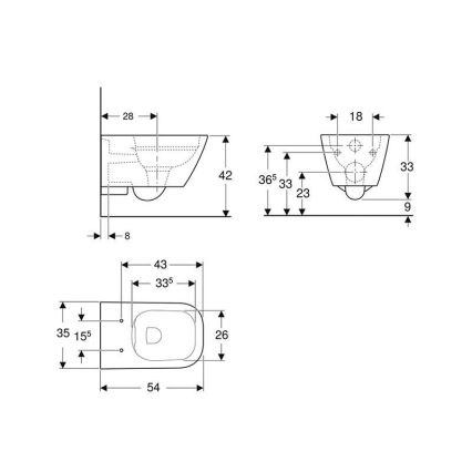 Geberit 500.208.01.1 - Rimfree Smyle Square seinään kiinnitettävä WC-istuin, keraaminen/valkoinen