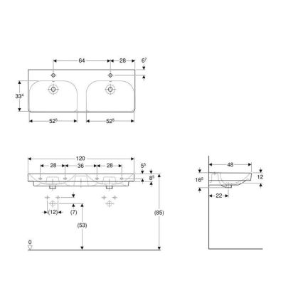 Geberit 500.223.01.1 - Smyle Square seinäkiinnitteinen kaksoispesuallas 120x48 cm, keramiikka/valkoinen