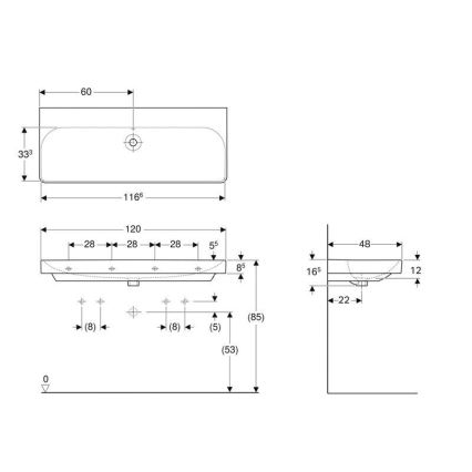 Geberit 500.225.01.1 - Seinään asennettava kaksialtainen Smyle Square 120x48 cm keramiikka/valkoinen