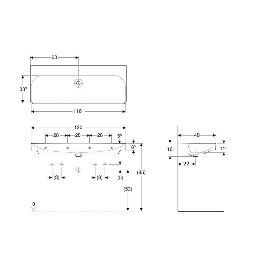 Geberit 500.225.01.1 - Seinään asennettava kaksialtainen Smyle Square 120x48 cm keramiikka/valkoinen