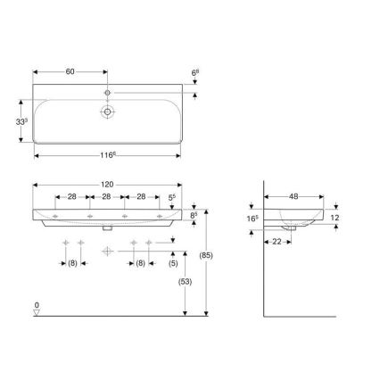 Geberit 500.226.01.1 - Seinään kiinnitettävä pesuallas Smyle Square 120x48 cm keramiikka/valkoinen