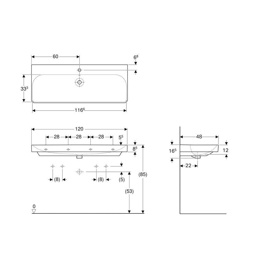 Geberit 500.226.01.1 - Seinään kiinnitettävä pesuallas Smyle Square 120x48 cm keramiikka/valkoinen