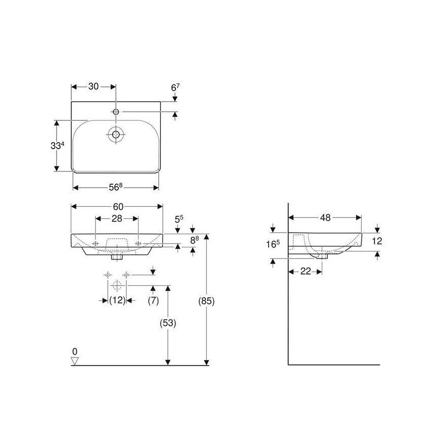 Geberit 500.229.01.1 - Seinään asennettava pesuallas Smyle Square 60x48 cm keramiikka/valkoinen
