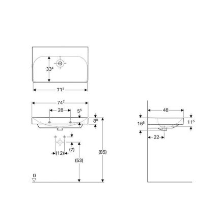 Geberit 500.249.00.2 - Seinään asennettava pesuallas Smyle Square 75x48 cm keraaminen/valkoinen