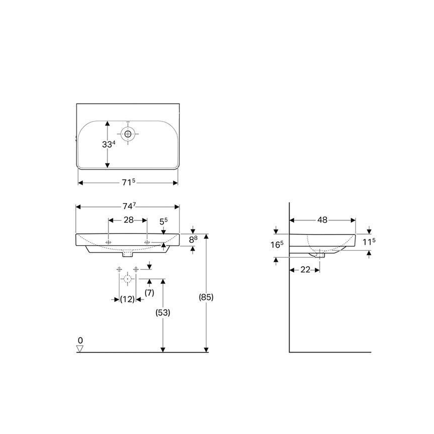 Geberit 500.249.00.2 - Seinään asennettava pesuallas Smyle Square 75x48 cm keraaminen/valkoinen