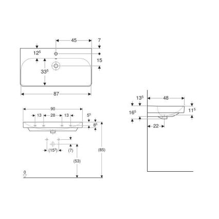 Geberit 500.251.01.1 - Seinäkiinnitteinen pesuallas Smyle Square 90x48 cm keramiikka/valkoinen