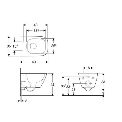 Geberit 500.379.01.1 - Seinään asennettava Rimfree WC Smyle Square keramiikka/valkoinen