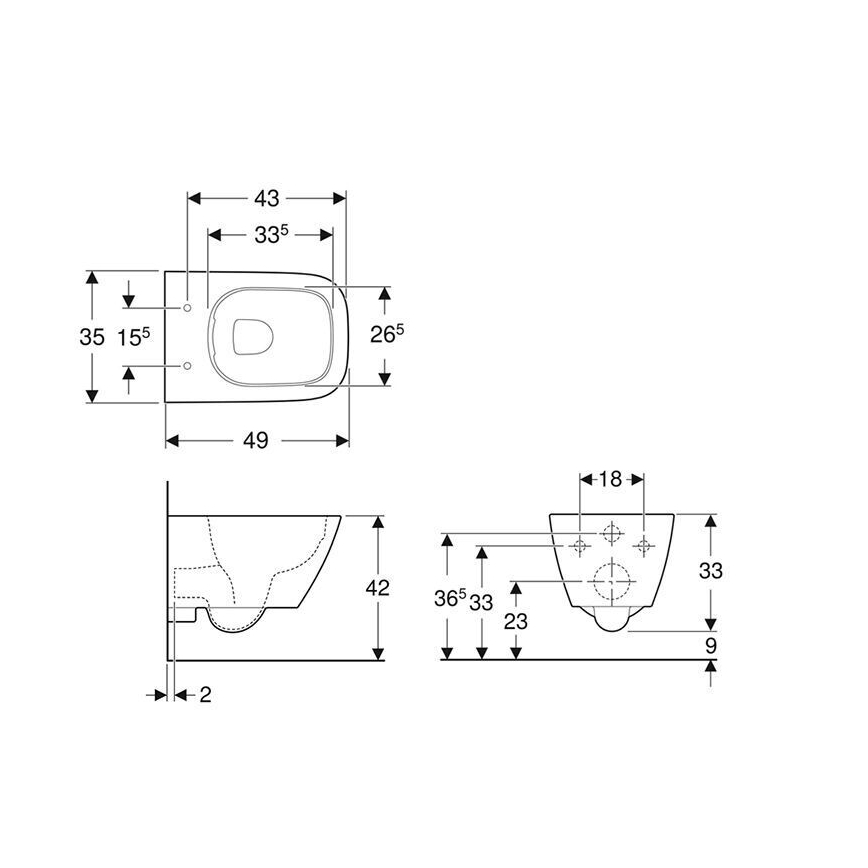 Geberit 500.379.01.1 - Seinään asennettava Rimfree WC Smyle Square keramiikka/valkoinen