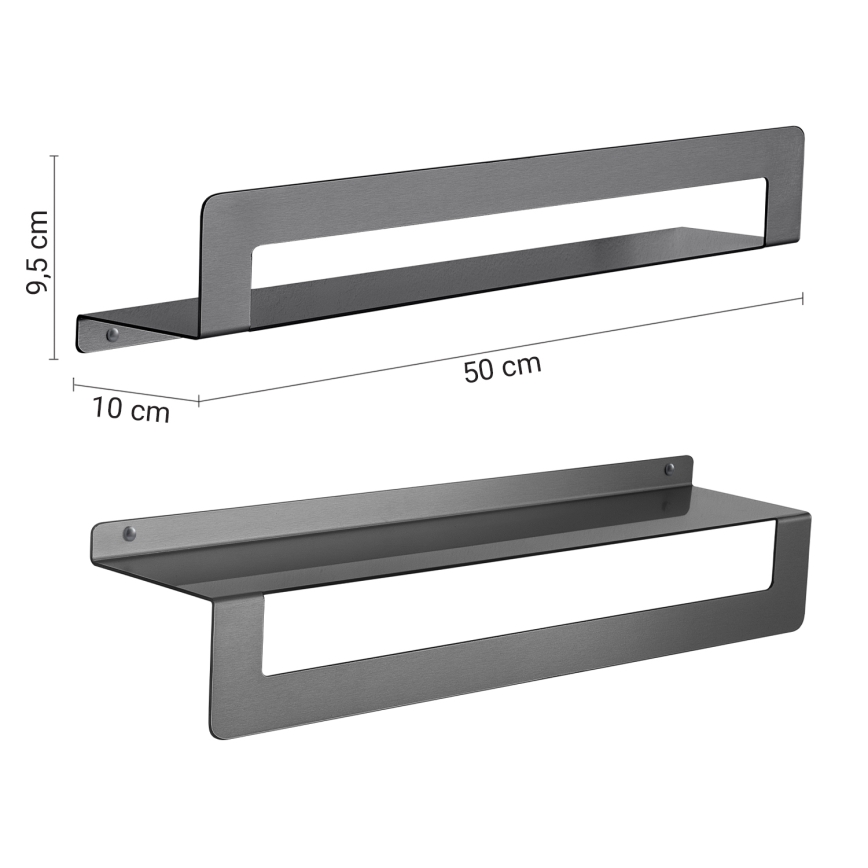 Gedy - CLEO 50 cm hylly pyyhetelineellä, metallinhohtoinen harmaa