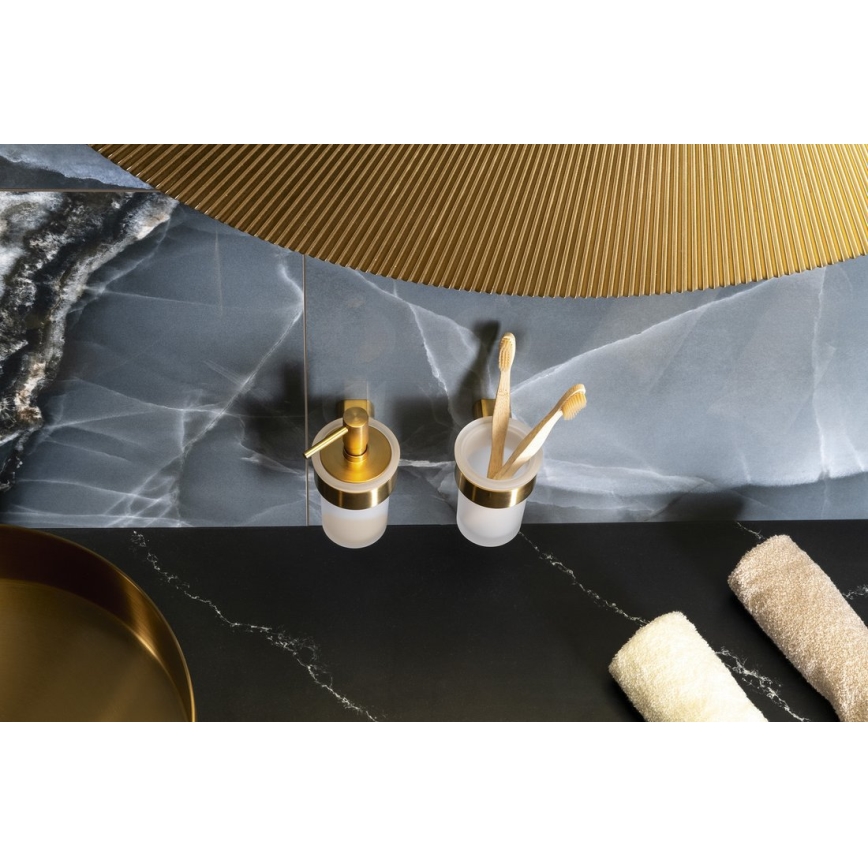 Gedy - PIRENEI-seinäkiinnitteinen hammasharjateline, maitolasi/mattakultainen