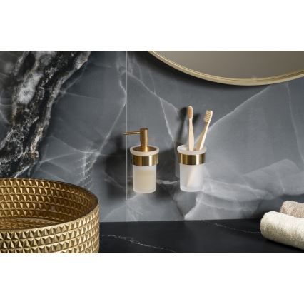 Gedy - Seinään asennettava saippua-annostelija PIRENEI 110 ml maitolasinen/mattakultainen