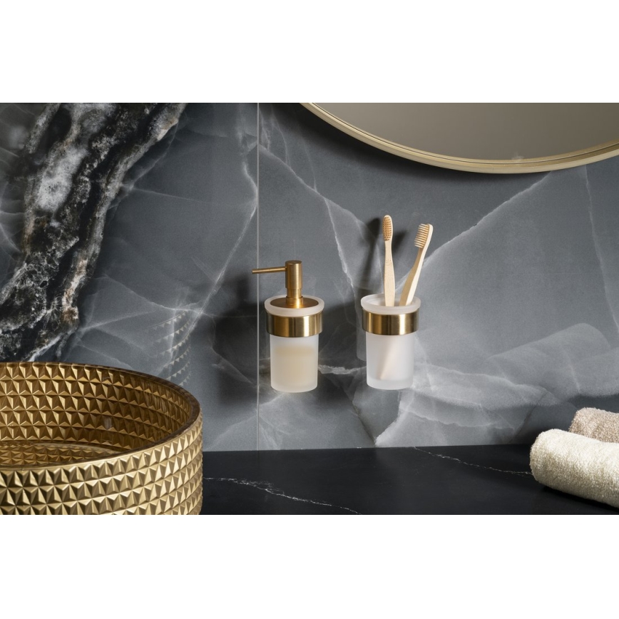 Gedy - Seinään asennettava saippua-annostelija PIRENEI 110 ml maitolasinen/mattakultainen