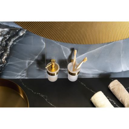 Gedy - Seinään asennettava saippua-annostelija PIRENEI 110 ml maitolasinen/mattakultainen