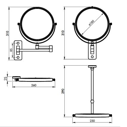 Gedy - Seinälle asennettava meikkipeili GAIA, mattamusta