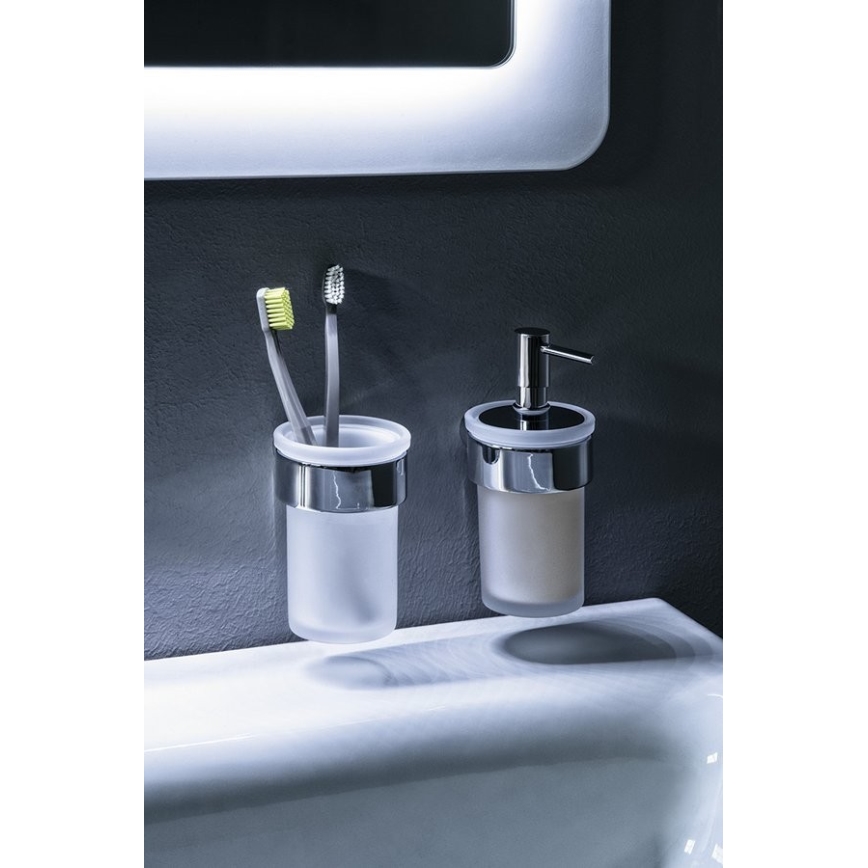 Gedy - Seinäsaippuanannostelija PIRENEI 110 mm maitomainen lasi/kiiltävä kromi