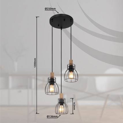 Globo - Kattokruunu johdossa 3xE27/40W/230V