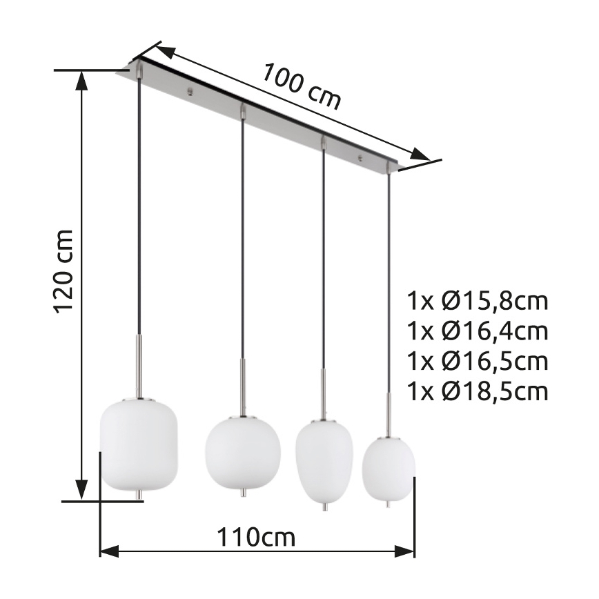 Globo - Kattokruunu johdossa 4xE14/40W/230V valkoinen