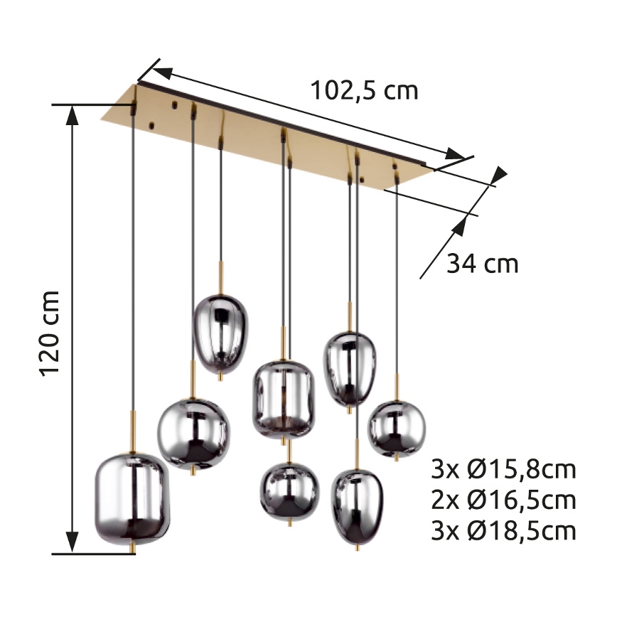 Globo - Kattokruunu johdossa 8xE14/40W/230V savuinen
