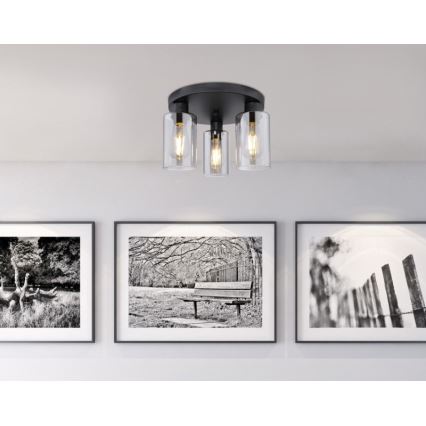 Globo - Kattovalo 3xE27/60W/230V musta