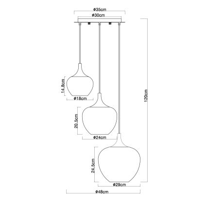Globo - Kattokruunu johdossa 3xE27/40W/230V kupari