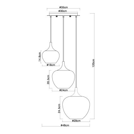 Globo - Kattokruunu johdossa 3xE27/40W/230V valkoinen