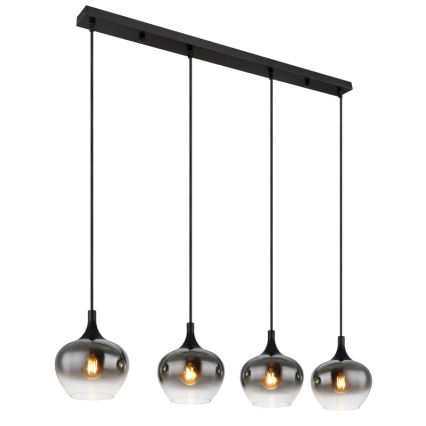Globo - Vaijerilla ripustettava riippuvalaisin 4xE27/40W/230V musta