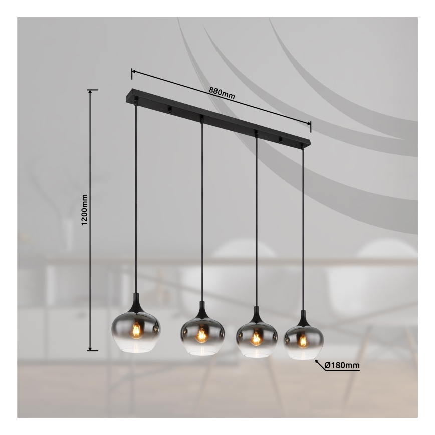 Globo - Vaijerilla ripustettava riippuvalaisin 4xE27/40W/230V musta