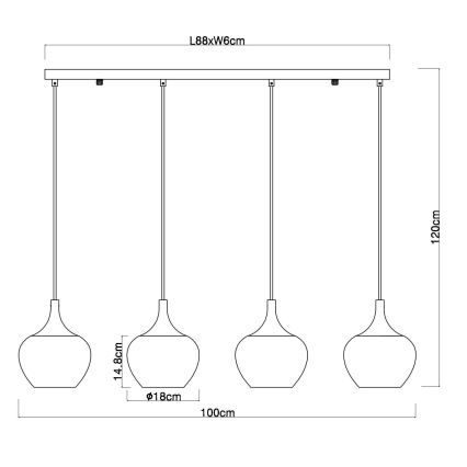Globo - Kattokruunu johdossa 4xE27/40W/230V kupari