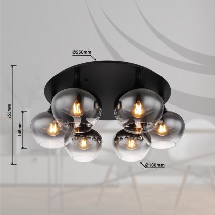Globo - Pintakiinnitettävä kattokruunu 6xE27/40W/230V halkaisija 65 cm musta