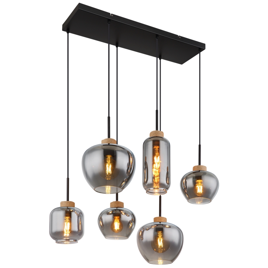 Globo - Riippuvalaisin vaijerilla 6xE27/40W/230V musta