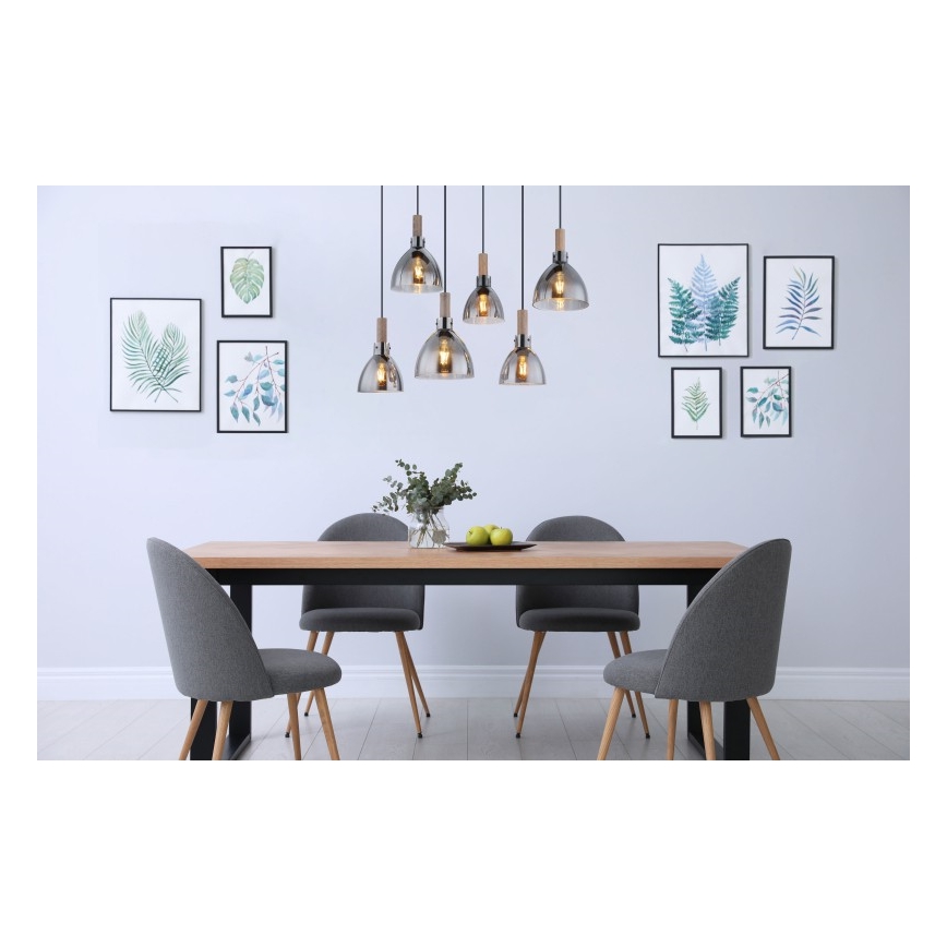 Globo - Vaijeririippuvalaisin 6xE27/6W/230V musta/savunvärinen