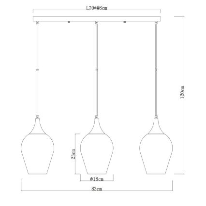 Globo - Kattokruunu johdossa 3xE27/60W/230V