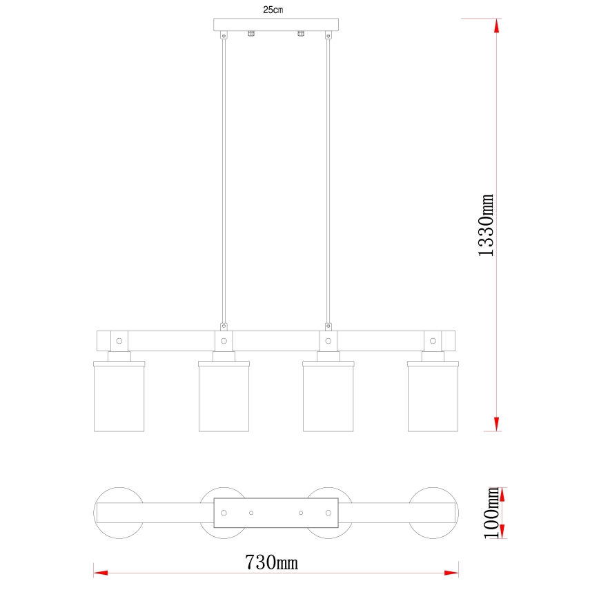 Globo - Kattokruunu johdossa 4xE27/60W/230V tammi