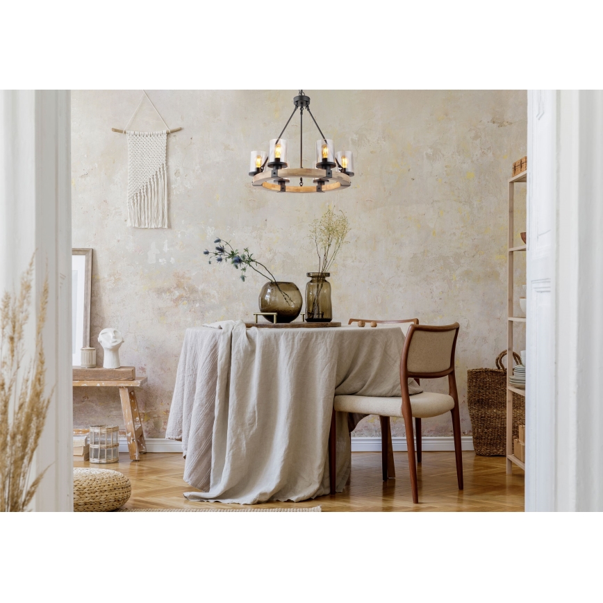 Globo - Kattokruunu ketjussa 6xE27/60W/230V tammi