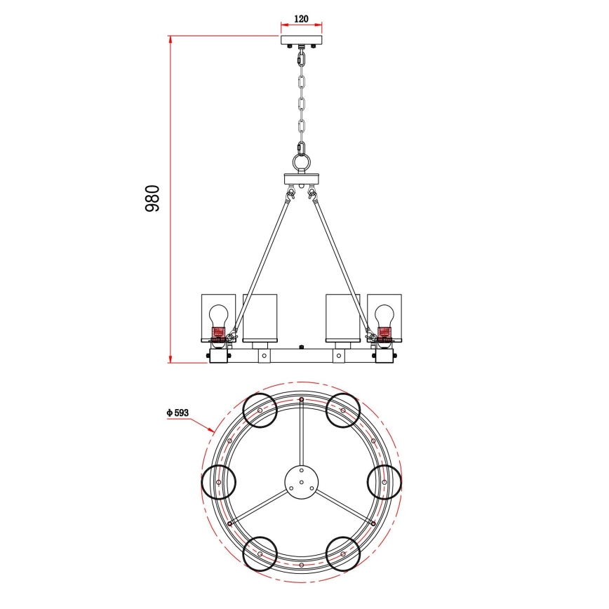 Globo - Kattokruunu ketjussa 6xE27/60W/230V tammi