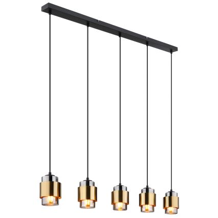 Globo - Riippuvalaisin vaijerilla 5 x E27/40W/230V musta/messinki