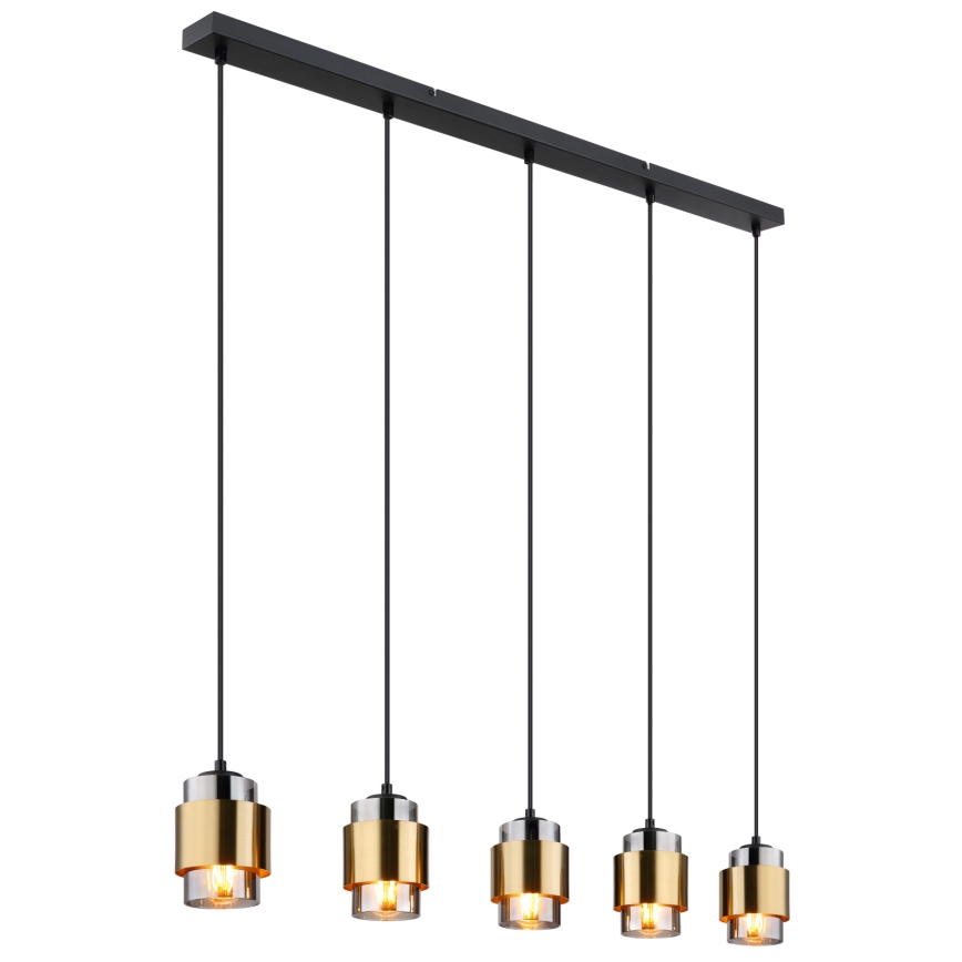 Globo - Riippuvalaisin vaijerilla 5 x E27/40W/230V musta/messinki
