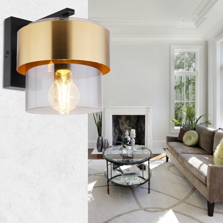 Globo - Seinävalaisin MILEY 1xE27/60W/230V musta/messinki