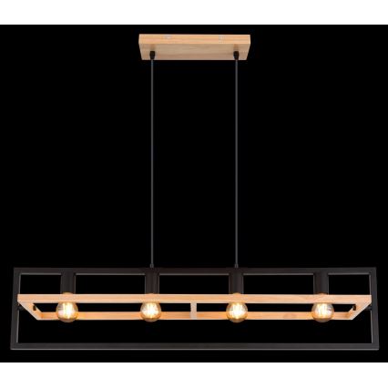 Globo 15575-4H - ERICA-riippuvalaisin vaijerilla, 4xE27/40W/230V, musta/beige